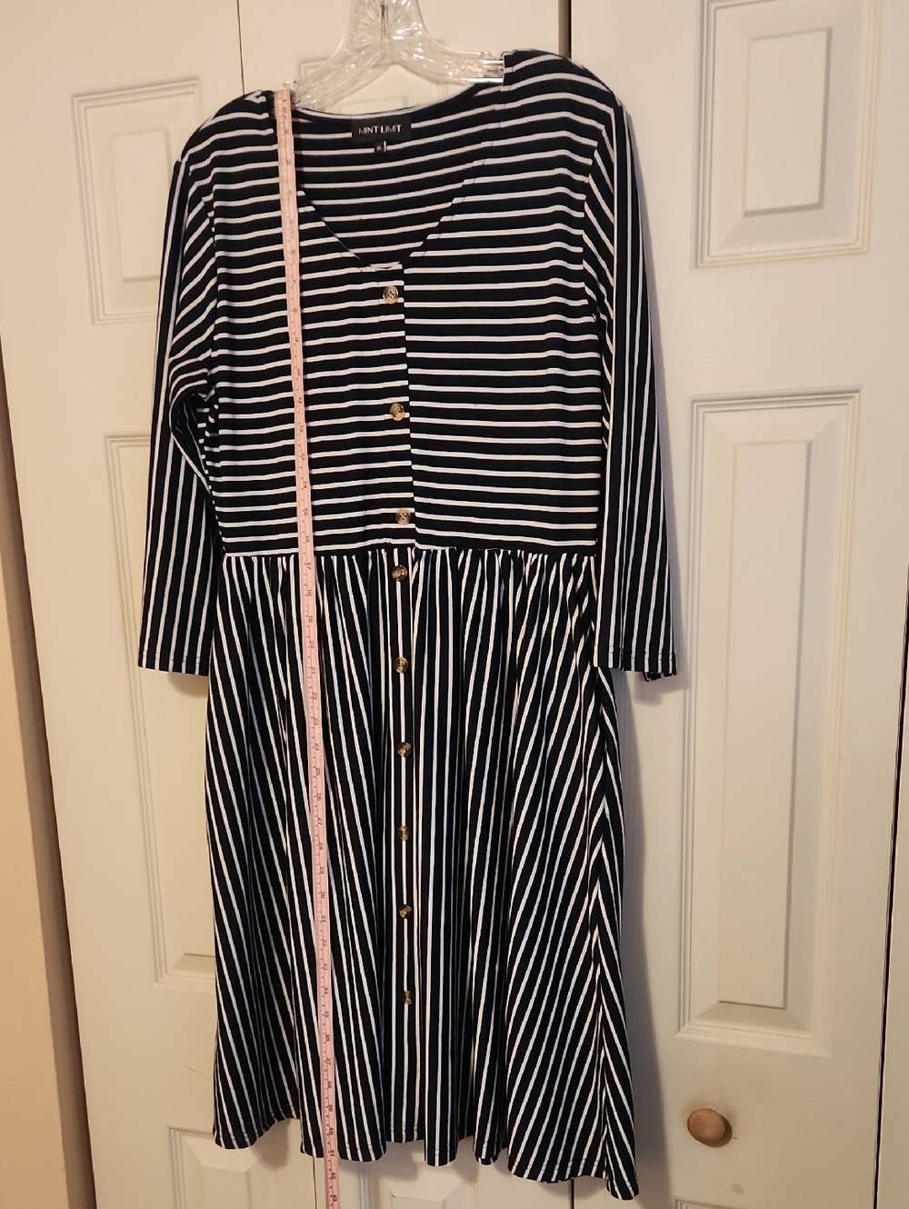Striped Navy and White Button-Front Kids Dress - Long Sleeve